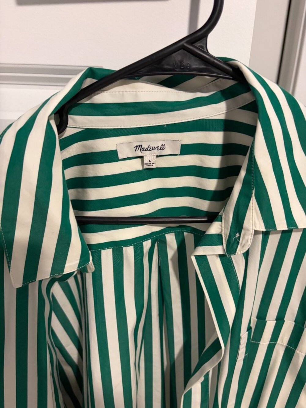 Madewell Green and White Striped Button Down Shirt Size Large - Picture 2 of 3